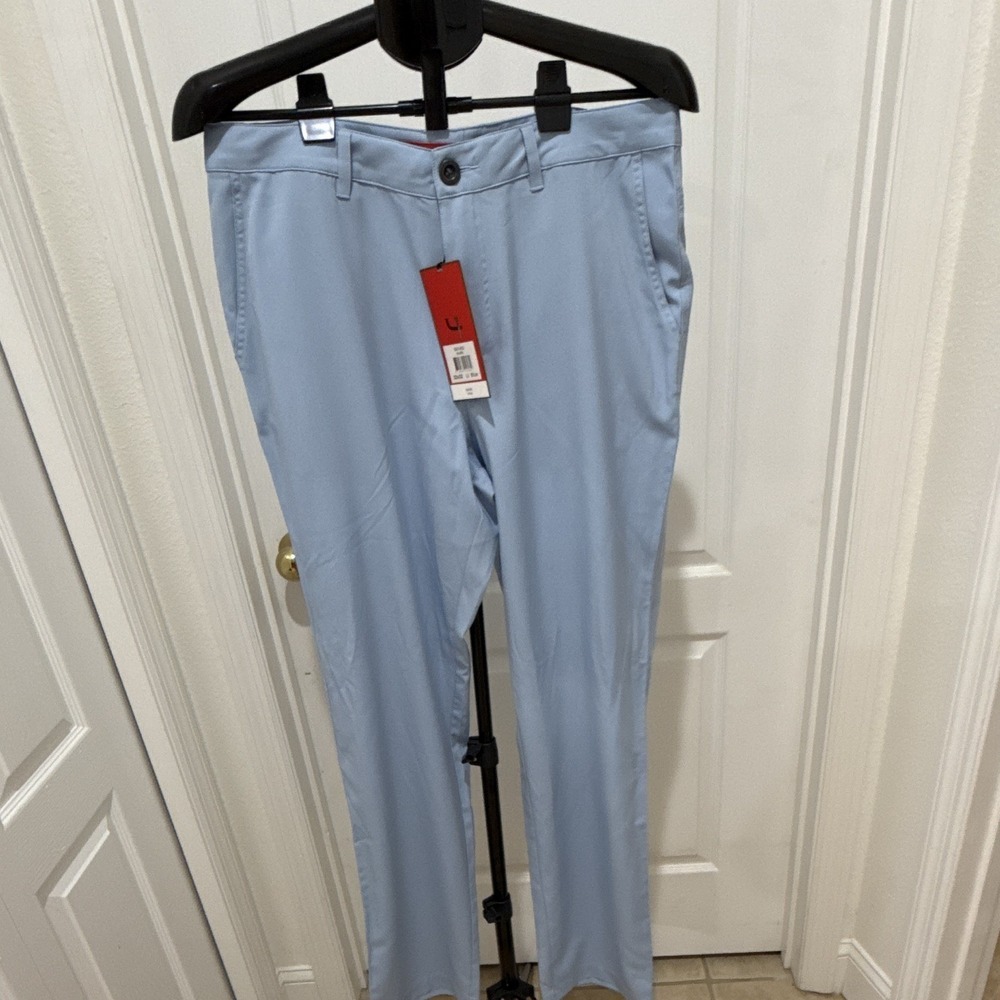 Short Par 4 Mark Light Blue Chino Pants 32x32 Slim Tapered Stretch Golf SM1400